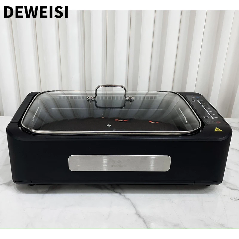 DEWEISI-parrilla eléctrica coreana sin humo, máquina de barbacoa casera, parrilla interior con Panel Digital, utensilios de cocina para acampar al aire libre