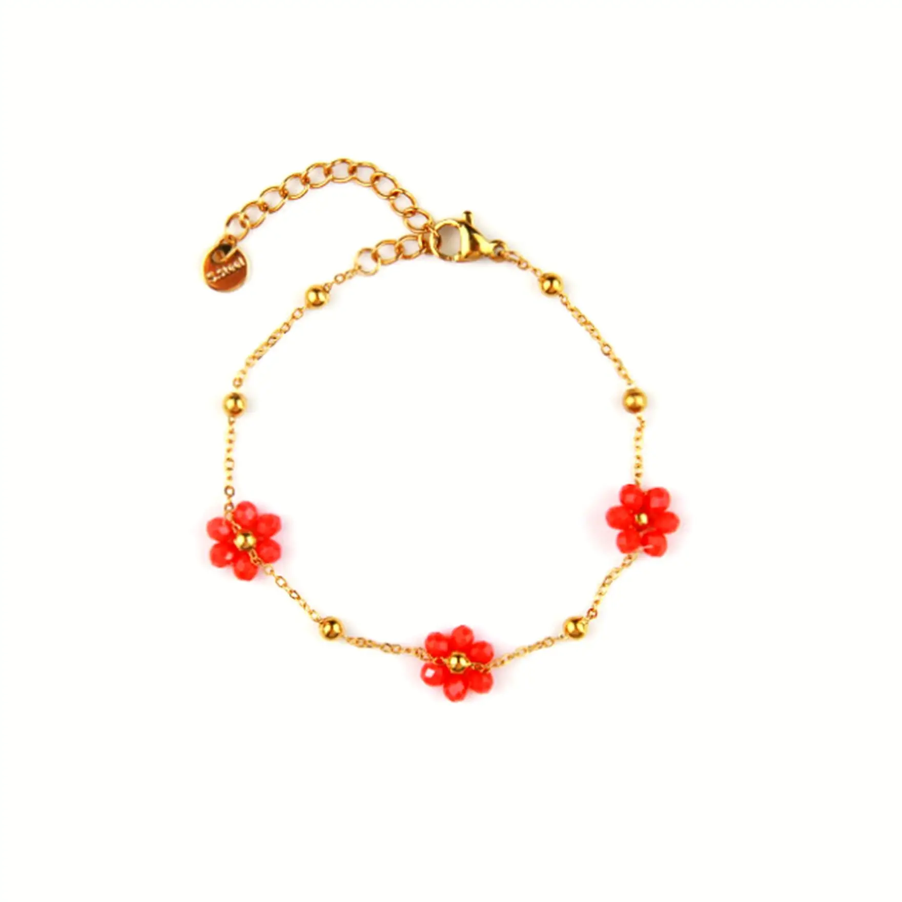 Summer colorful daisy bead flower crystal stainless steel bracelet for women, 3 flowers, bohemian fashion bracelet for women to