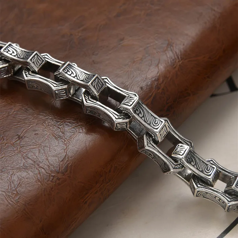 BOCAI S925 Sterling Silver Bracelets for Men New Fashion Eternal Rattan Irregular Square O-chain Punk Jewelry Free Shipping