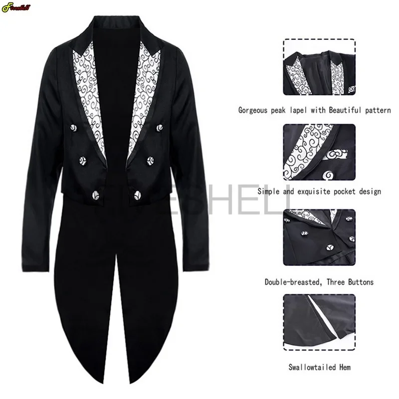 Adults Men\'s Tailcoat Classic Modern White and Black Basic Style Mens Suit with Tailcoat Singer Magician Stage Jacket Outfits