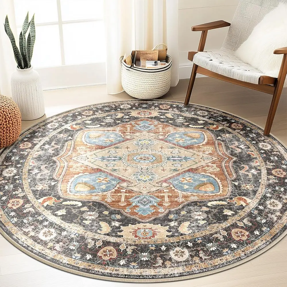 

6Ft Area Rug Vintage Hine Washable Low Pile Carpet No Shedding Area Rugs For Living Room Bedroom Dining Room Kitchen Entryway