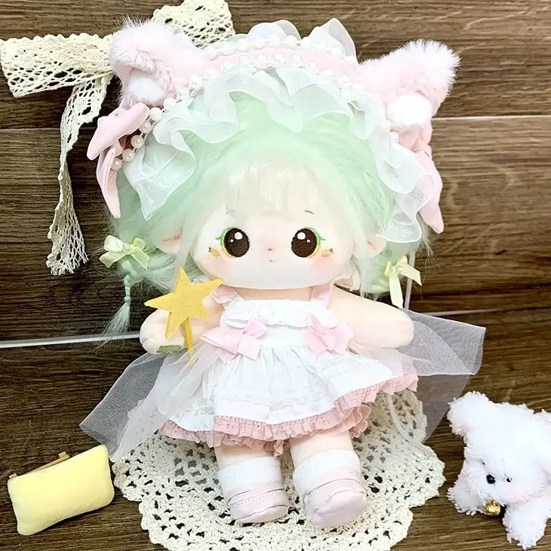 Kpop Star Genki Idol Sweet Girl Group Show Dress Skirt Green Hair Shy Stuffed Plushie Toy 20cm Plush Doll Body Clothes CT