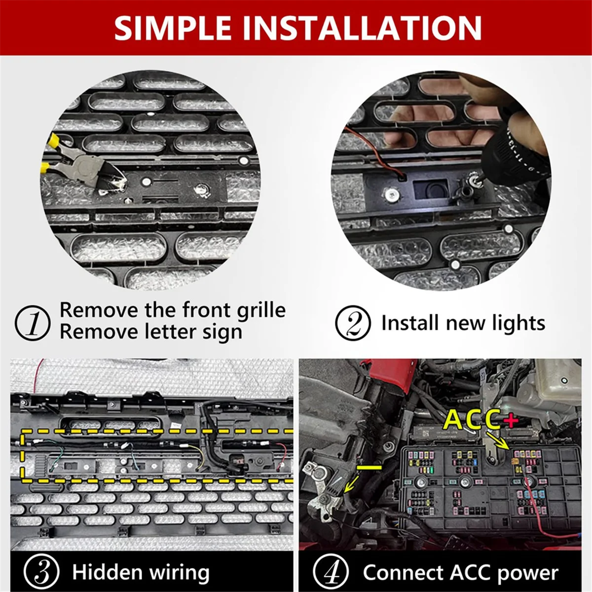 

Grille Light Strip for Ford Bronco 2021 2022 2023 Accessories, Hood Grille LED Dynamic Lights (Straight Line Style) jasmine