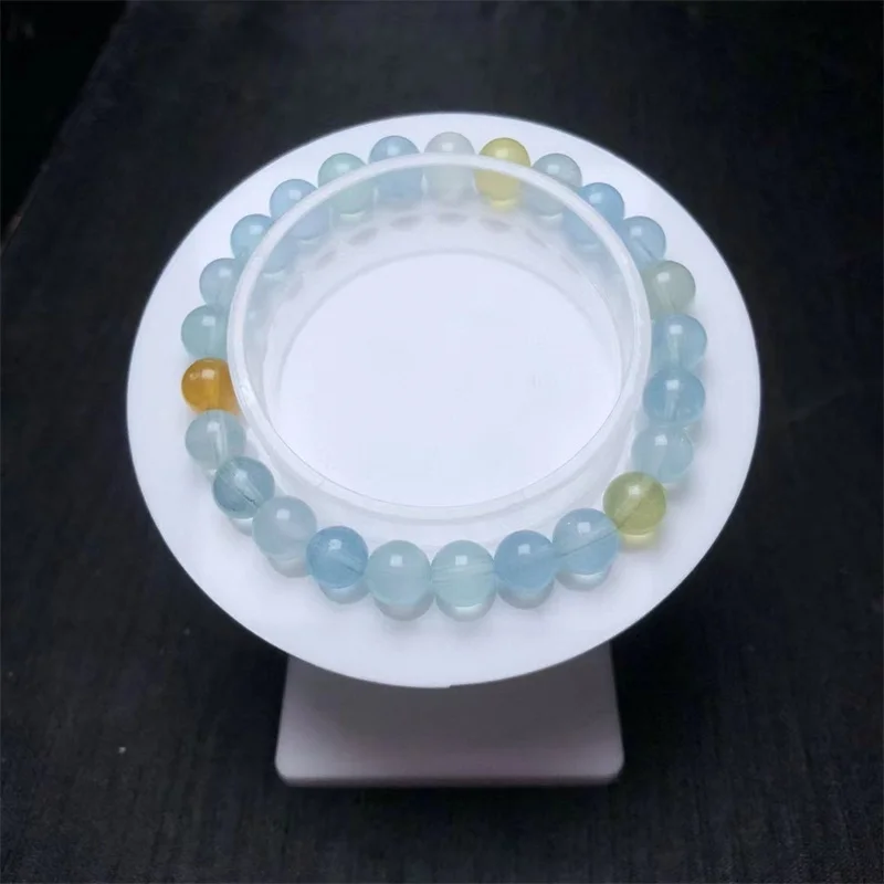 Pulsera de Aguamarina con piedra de ojo de gato Natural para mujer, brazaletes de hilo de cristal de piedras preciosas curativas, joyería para amantes, regalo de 1 piezas 7,5 MM