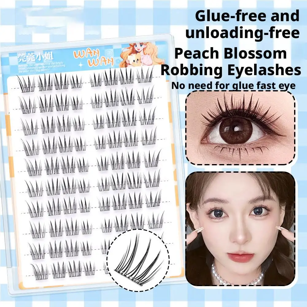 Sztuczne rzęsy bez kleju, efekt łososiowych oczu, naturalne, lekkie, gęste, puszyste, samoprzylepne rzęsy, makijaż rzęs DIY, pojedyncze rzęsy.