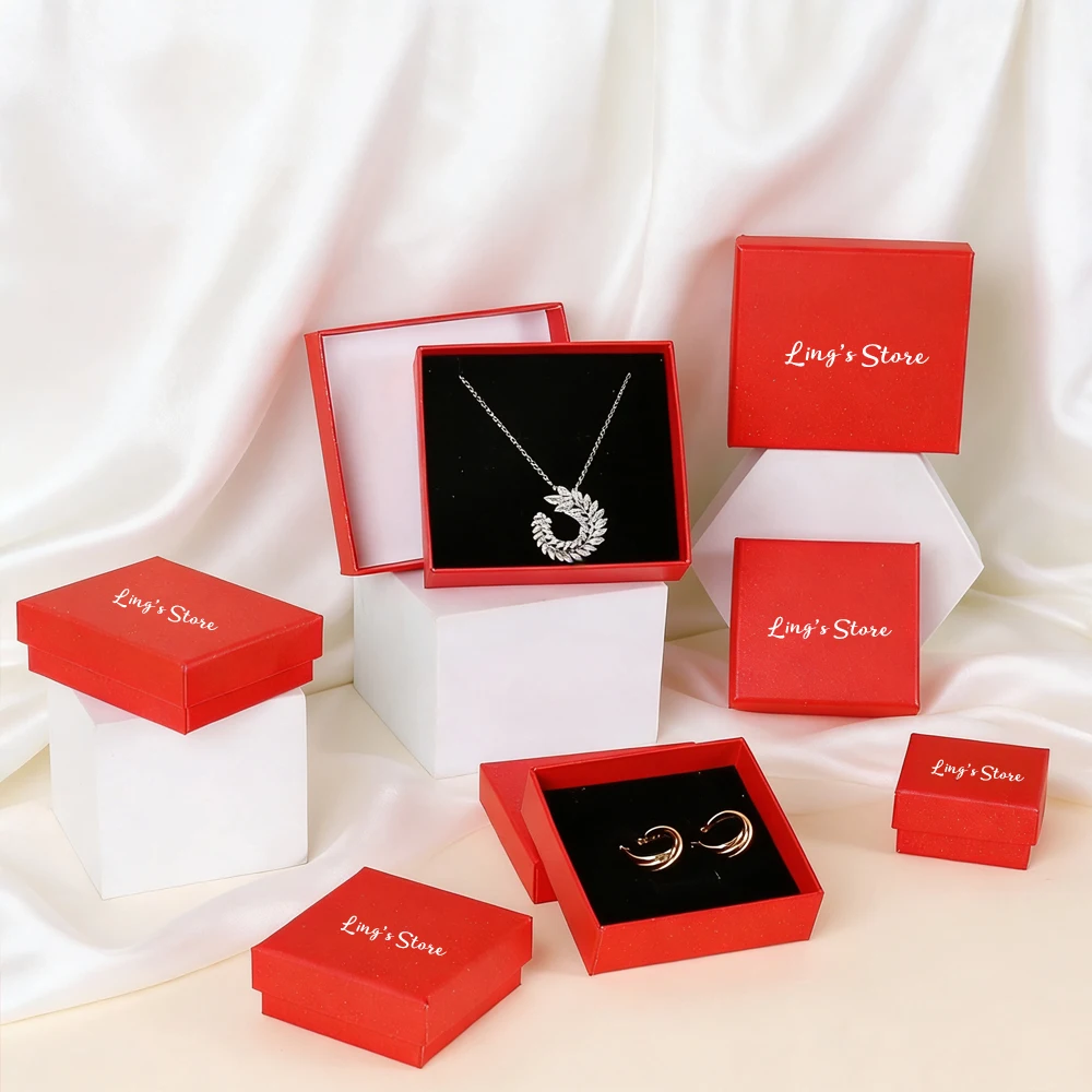 

100Pcs Customized Jewelry Paper Cardboard Box Gift Packaging Jewellery Ring Stud Organizer Display Storage Can Print Custom Logo
