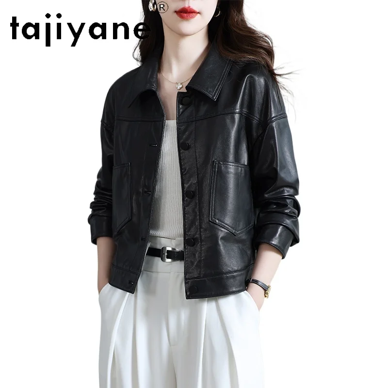 TAJIYANE Top-Layer-Lederjacke aus Schaffell für Damen, kurze Echtlederjacken, Premium-Herbstmantel für Damen, 2025, Damenbekleidung❤ Apa