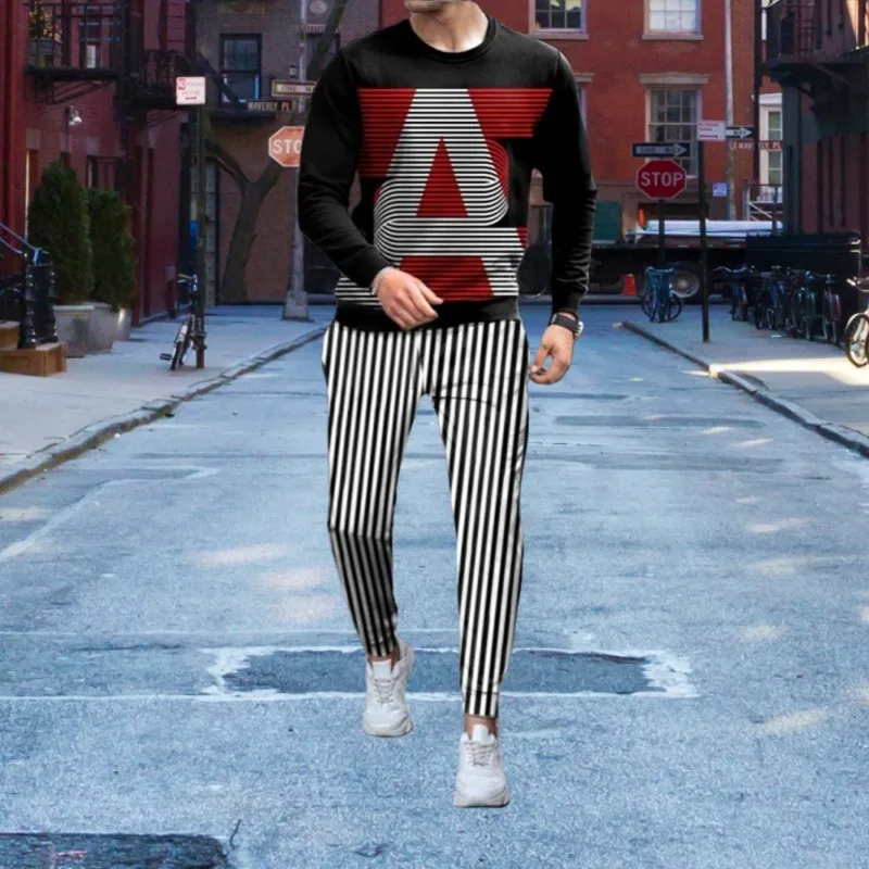 

Men's Summer 2 Piece Set Tracksuits 3d Print Long Sleeve Tshirt Set Streetwear Casual Sportstreet Male Oversized Men Tshirt Suit