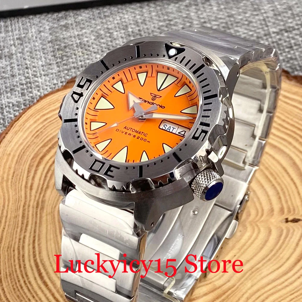 Monster Watch Diving 20ATM Men Tandorio 42MM Orange Blue Red Dial Automatic NH36A Watch Double Date Display Sapphire Glass