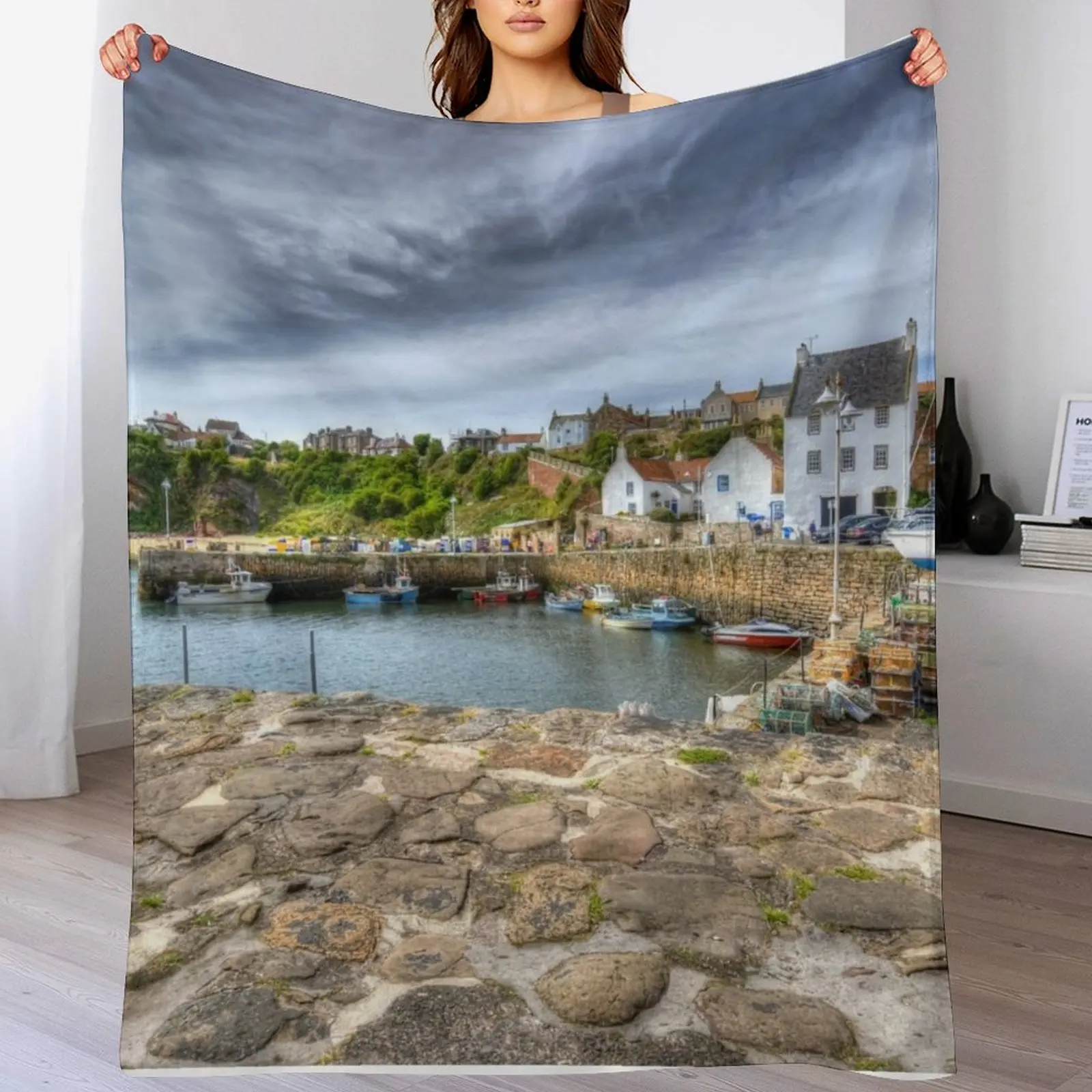 

Crail Harbour Fife Scotland Throw Blanket Stuffeds Summer Bed covers Blankets