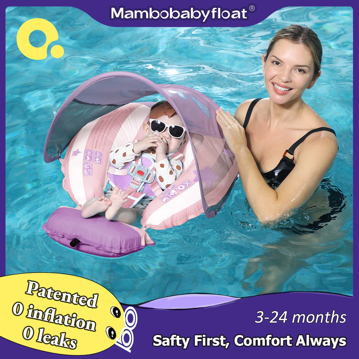 

Mambobaby Baby Swimming Float With Sunshade For Infant Non-Inflatable Pool Accessories Outdoor Summer Play Water Games Floater