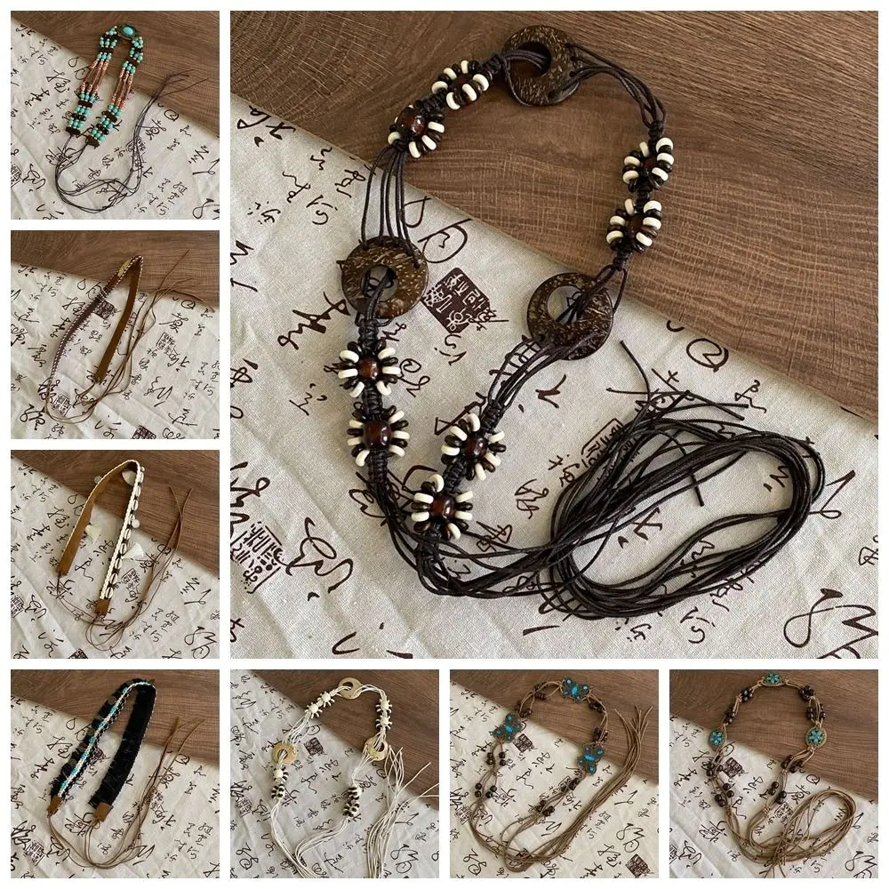 エレガントなレトロエスニックスタイルベルト蝶ワックスラインボヘミアンスタイルウエストチェーンフラワーウエストバンド女性織ベルト多用途