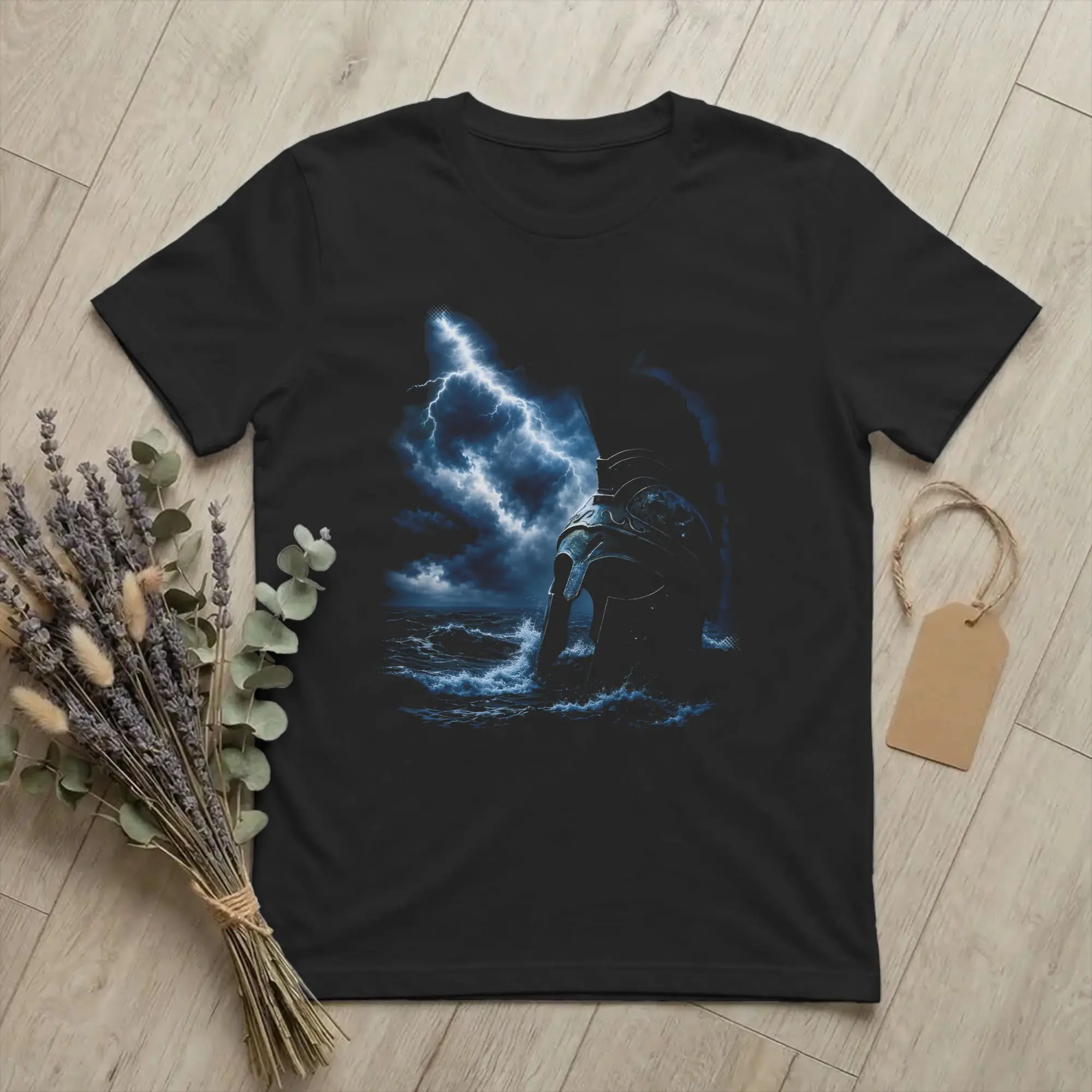 The Odysseies Spartan Helmet Stormy Sea T-Shirts Men Women Vintage Cotton Tee Shirt Round Neck T Shirts New Arrival Clothing