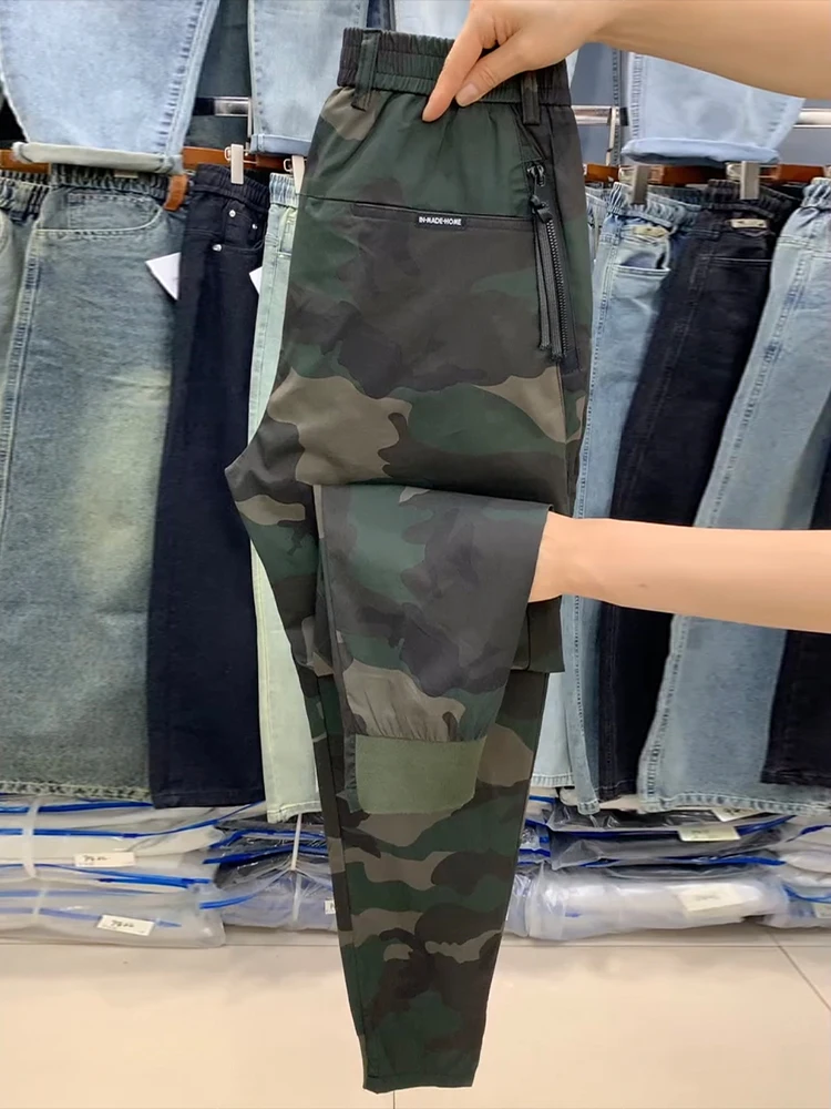 

Весенне-летние тонкие повседневные камуфляжные брюки для мужчин, модные уличные брюки слим-фит, рабочая одежда, универсальные спортивные брюки с манжетами