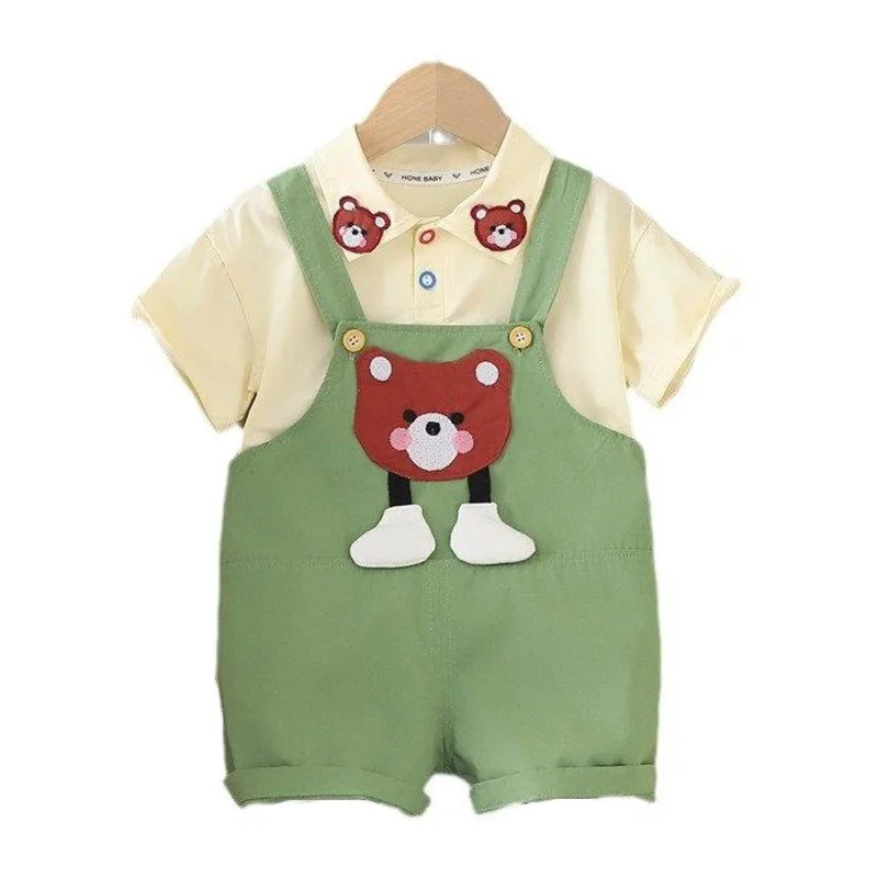 

New Summer Baby Clothes Suit Kids Boys Clothing Children Cartoon T-Shirt Strap Shorts 2Pcs/Set Toddler Costume Infant Tracksuits