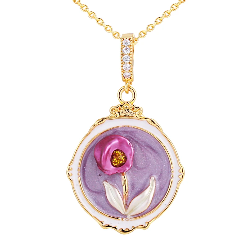 ZHBORUINI 2024 New Natural Freshwater Pearl Baroque Pendant Purple Flower Painting Middle Oil Painting Style Universal Buckle