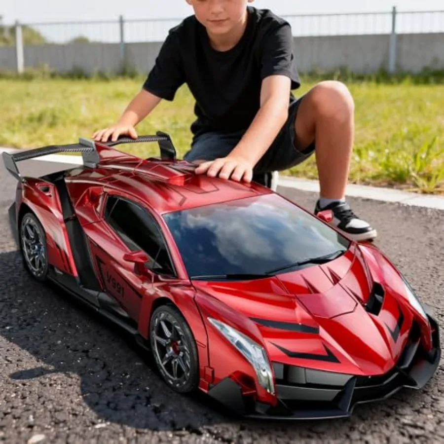 RC Car for Indoor Play, ABS Plastic, Red and Black, 2-in-1 Transform Robot with Gesture Sensing, One-Key Deformation, LED Light
