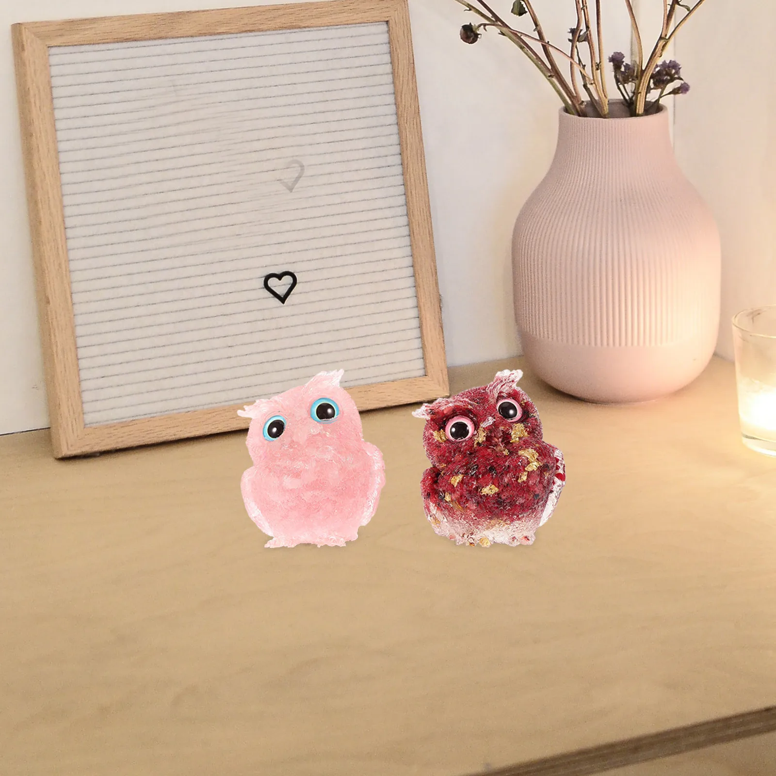 

2Pcs Owl Statue Crystal Epoxy Resin Decoration for Office Bedroom Desktop Bookshelf Animal Ornament Animal Figurines