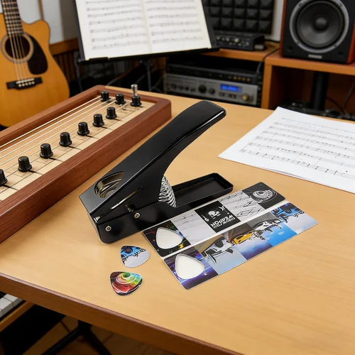 Imagen 2 del producto Punzonadora de guitarra DIY, tarjetas de plástico recicladas para púa para bajo eléctrico acústico, con 15 tiras de selección