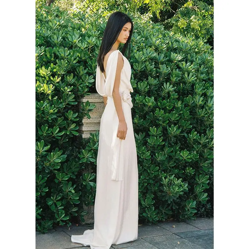 

Foreign Trade French-Style Bride Wedding Morning Gowns Handmade Flower Sling High-End Banquet Dress Holiday Dress