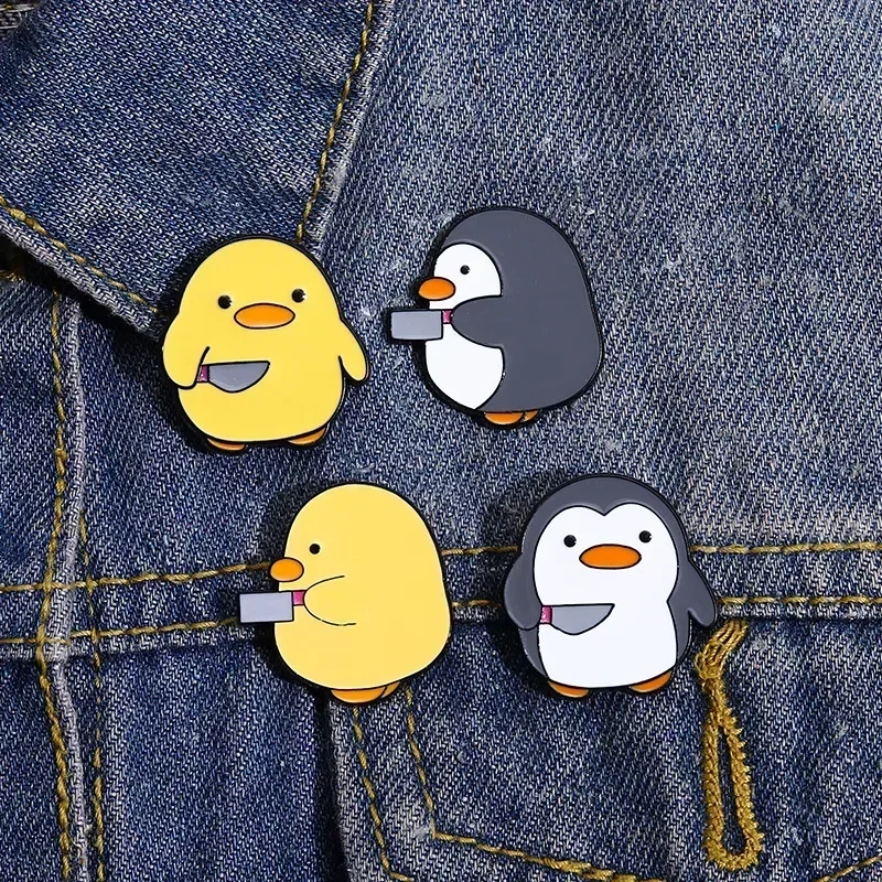 Pins Creative Cartoon Cute Little Yellow Duck Little Penguin Shape Alloy Brooch Funny Animal Clothing Bag Accessories with Knife