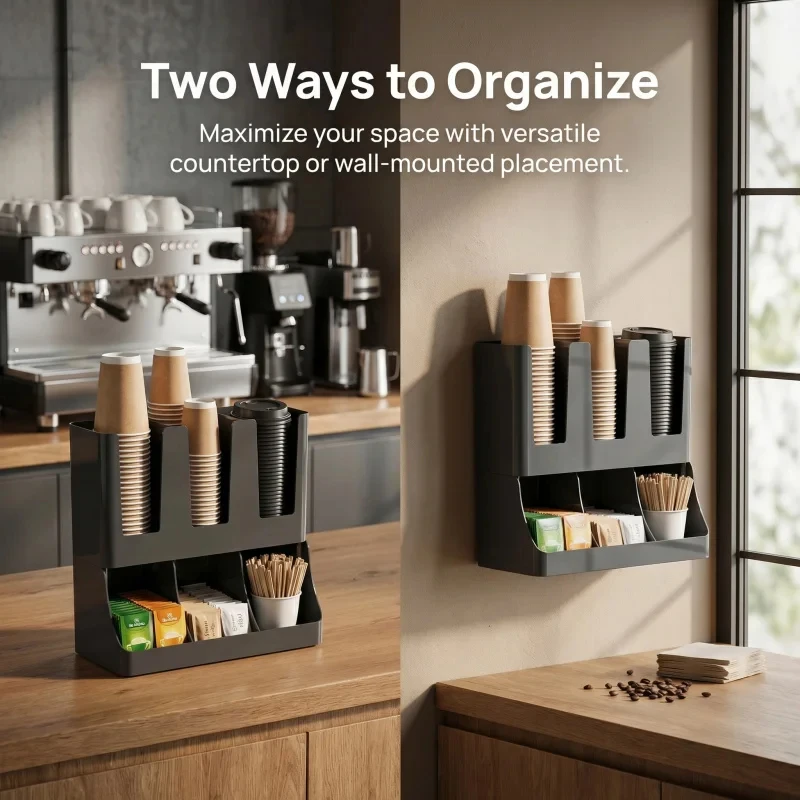 Coffee Station Organizer Wall Mounted Countertop Condiment Cup Bar Storage Accessories