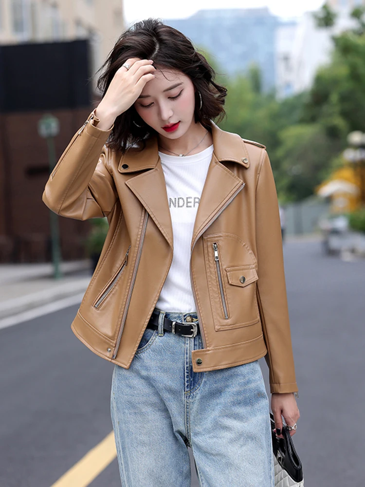   Nouvelle veste en cuir véritable pour femme, en peau de mouton, collection Printemps 2025, style motard amincissant, tendance