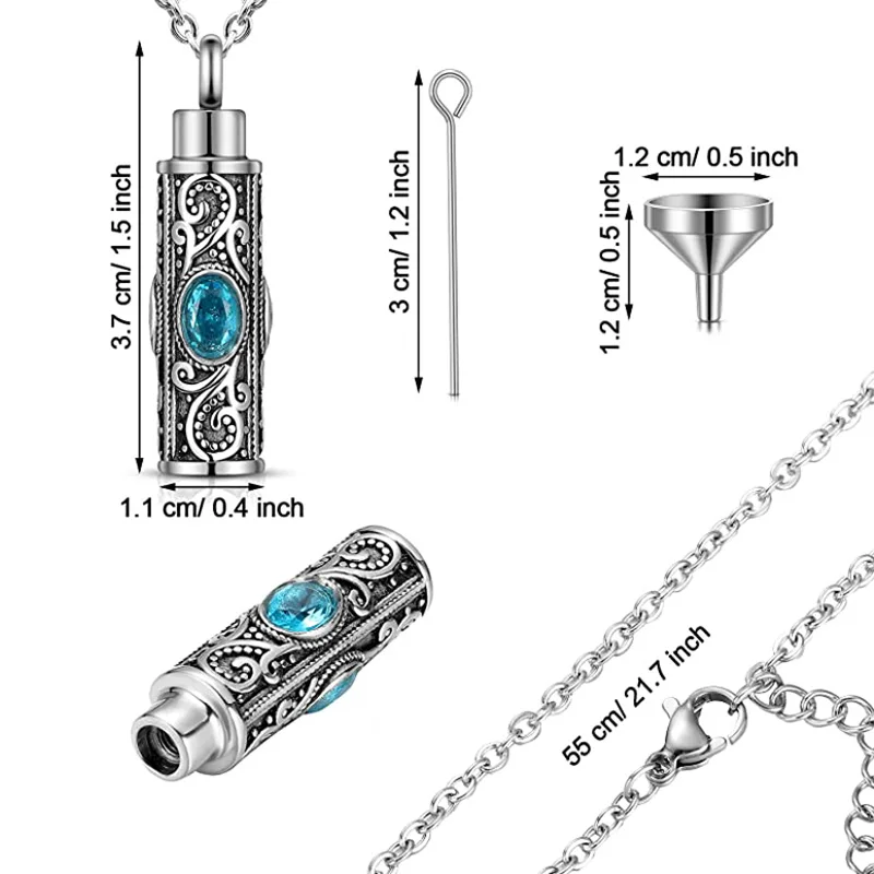 مجوهرات جنائزية ل رماد كريستال قلادة مجوهرات تذكارية للرجال والنساء خمر اسطوانة جرة رماد قلادة قلادة