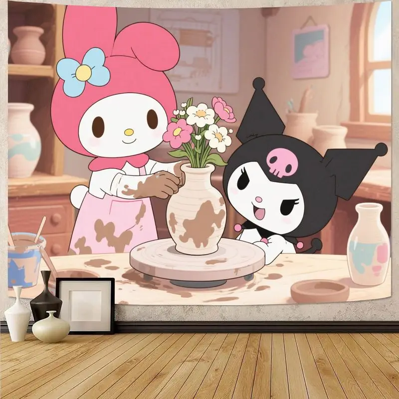 

1 шт. Sanrio My Melody Kuromi керамический художественный гобелен Kawaii полиэстер настенный декор для спальни гостиная подарок