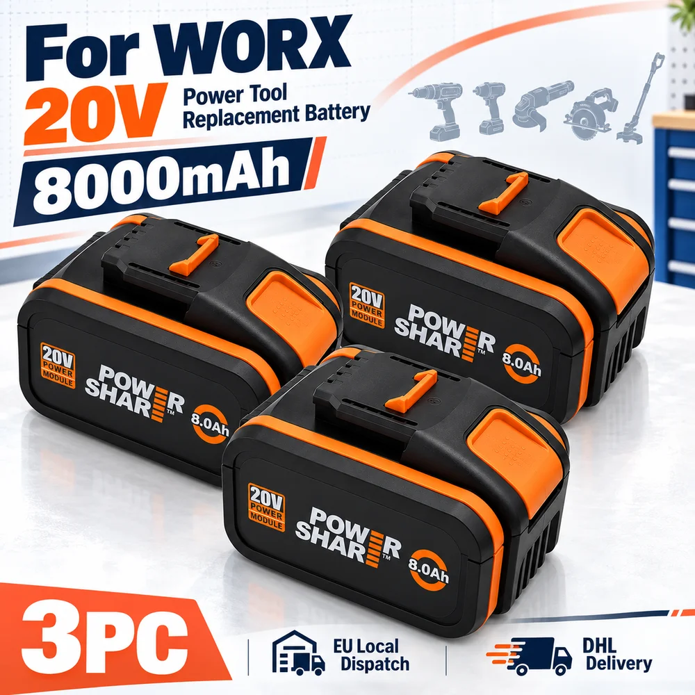 Image of 20V 12Ah / 8,0Ah Ersatzakku für Elektrowerkzeuge, passend für WORX WA3550 WX390, 1/2/3/4er-Pack-Optionen mit Ladegerät X1 und Ladegerät für Elektro- und Gartengeräte