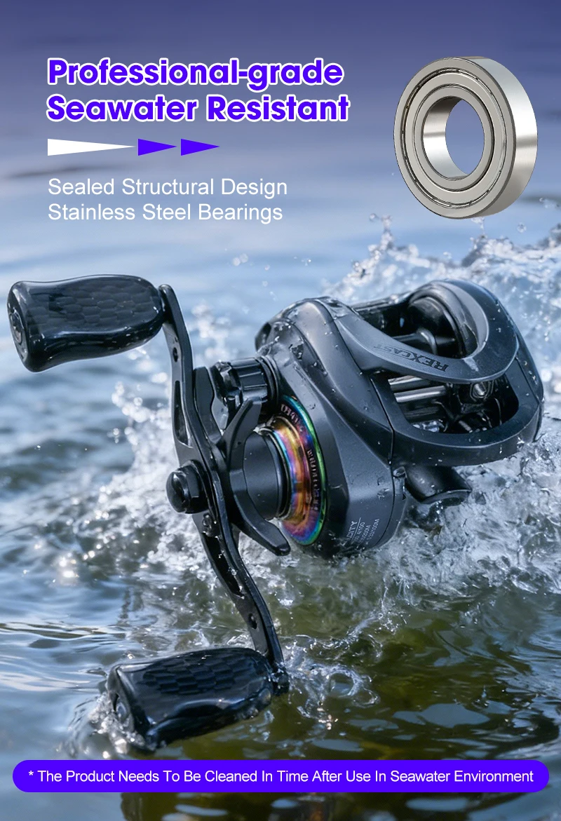 Seasir Rexcast Angelrolle Maximale Bremskraft 12kg Weitwurf 7,3:1 6+1BB Süß- und Salzwasser-Design Baitcasting-Angelrolle – Detail 7