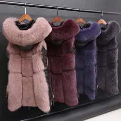 2024 Fur Coat Women Autumn Winter New Hooded Vest, Women's Slim Fur Jacket