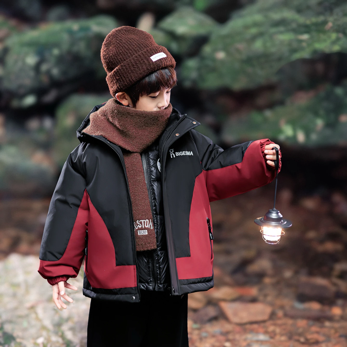 

Boys' Tee-in-One down Jaet Autumn Winter Coat White Du down Inner Waterproof Youth Faion Korean Sle Thiene...