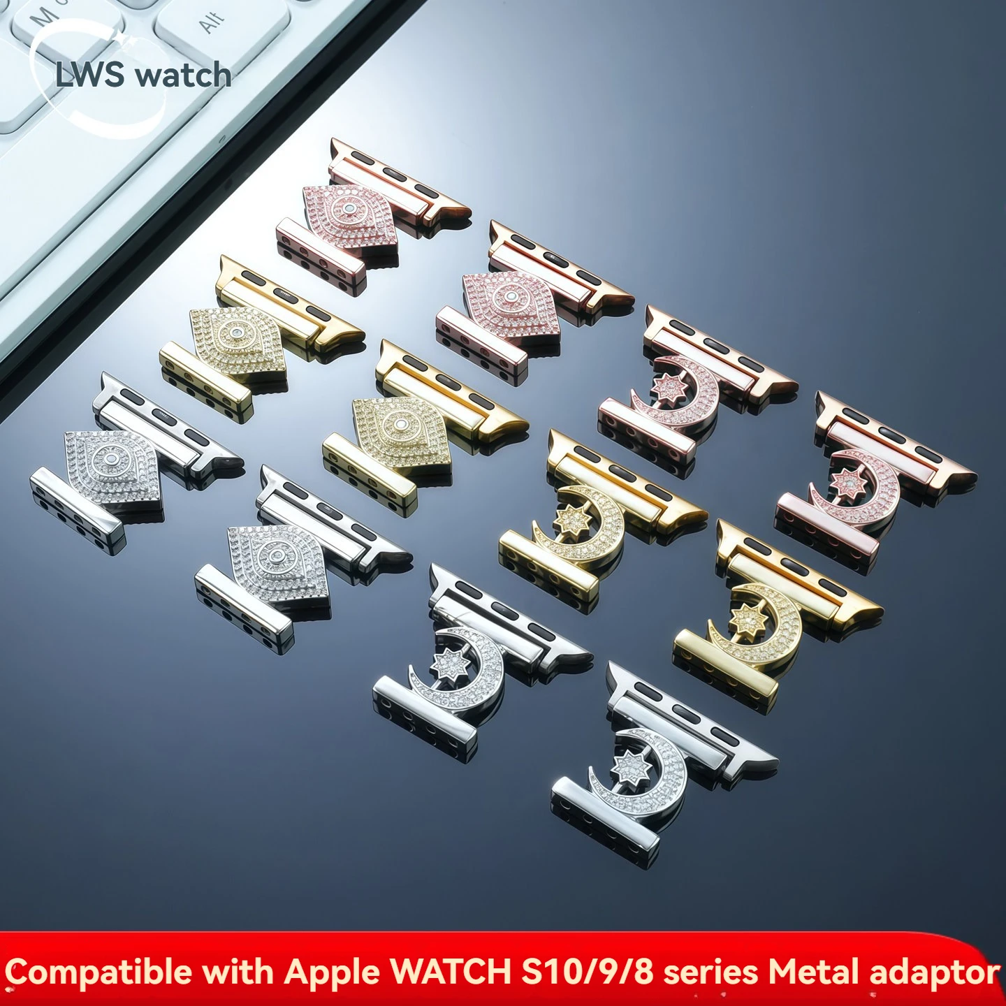 Diamond-studded connectors for Apple Watch bands (for Apple Watch 10/9/8/7/6) – Creative DIY beading modification accessories