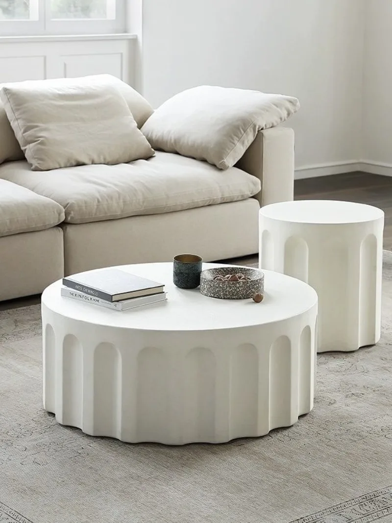 Nordic Cream Style Round Tea Table Solid Wood ins Light Luxury Simple Bedroom Living Room White Mesh Black coffee table