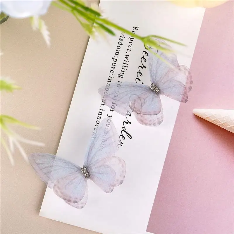 10pcs New Cute Princess Mesh Double-Layer Butterfly Lovely Girls Hairpins DIY Handmade Headwear Hairgrip Hair Clips Accessories