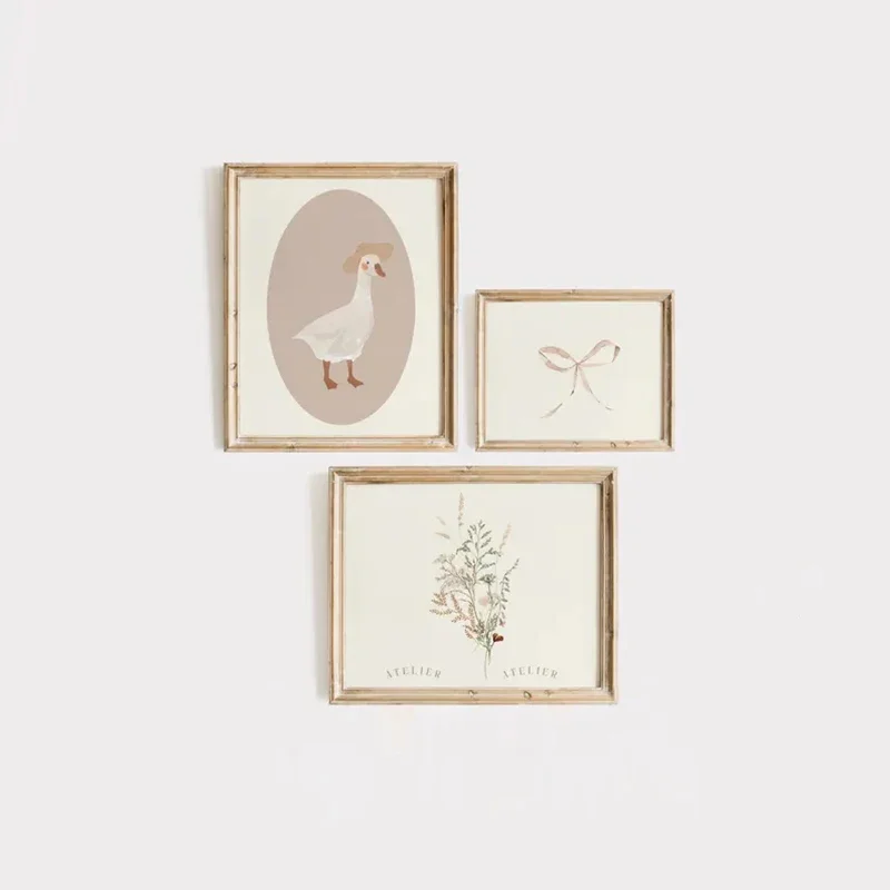 3pcs Light Pink Boho Art Poster Duck Bow Vintage Trendy Avant-Garde Gallery Wall Canvas Painting Girls Room Home Decor Wall Art