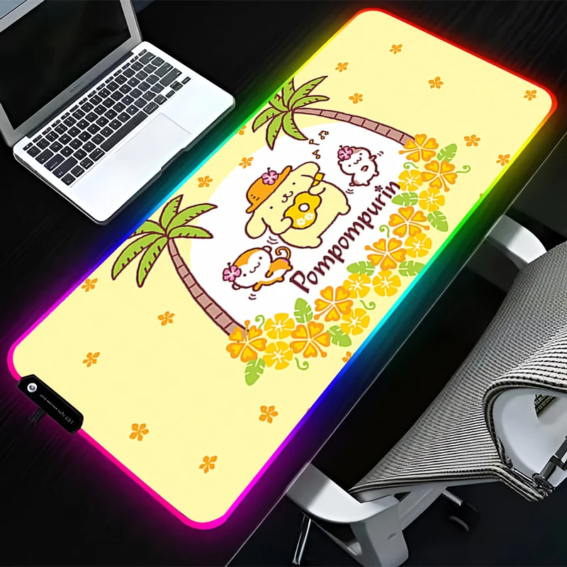 

RGB LED Mouse Pad HD Rubber Mousepad Extended Pad P-pompompurin PC Accessories Desk Mat Non Slip Gaming Mats Office Keyboard Pad