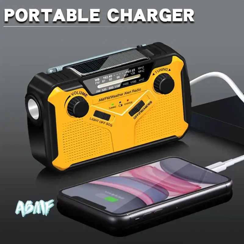 

ABMF-Emergency Radio Solar Hand Crank Radio AM/FM Radio LED Flashlight SOS Alarm Power Bank Speaker