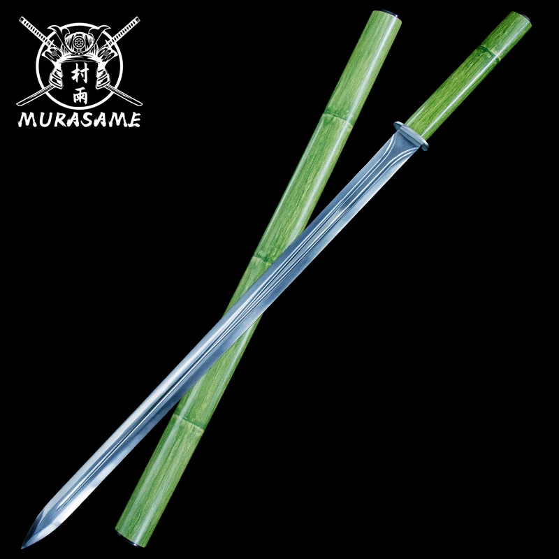 Chinese Straight Sword, Manganese Steel, Real Handmade Tang Jian, Ready Training Katana, Metal Green Bamboo Sheath, Decorative