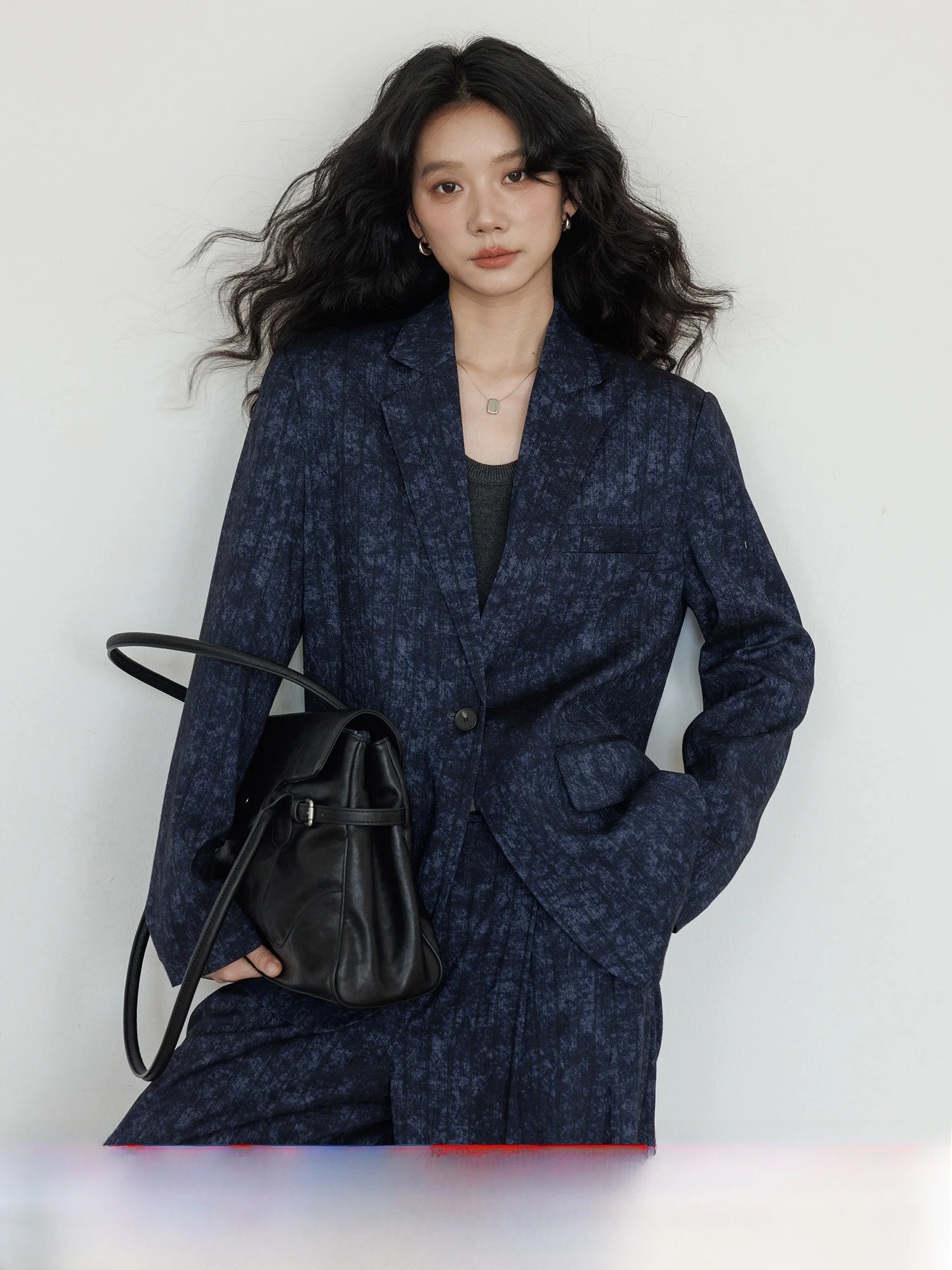 

Spring Printed Design Women's Suit Jaet Loose Silhouette Casual Sle Long Sve Commute Friendly Faion Trend 2026