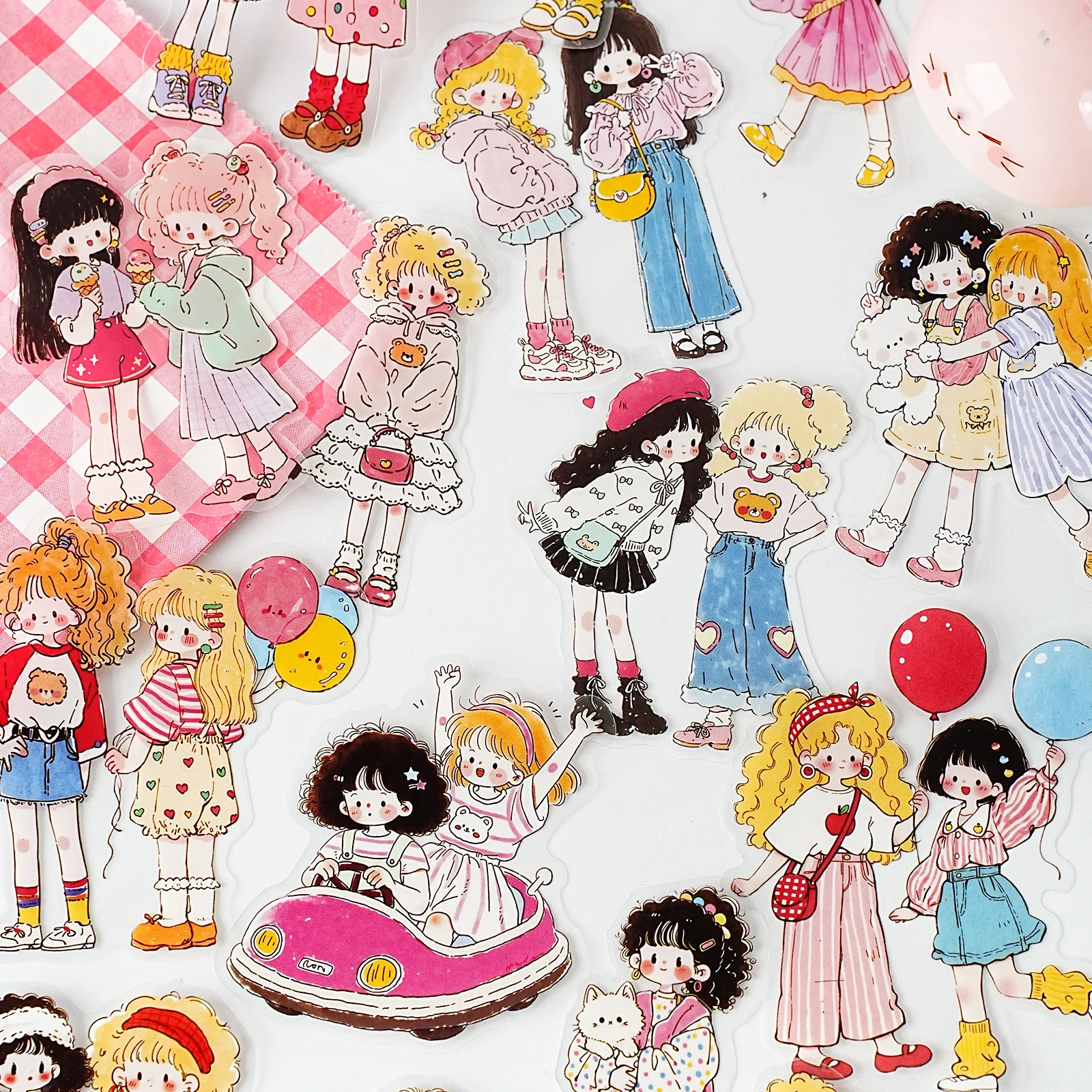15pcs/pack Kawaii cartoon girl PET stickers DIY diary album 