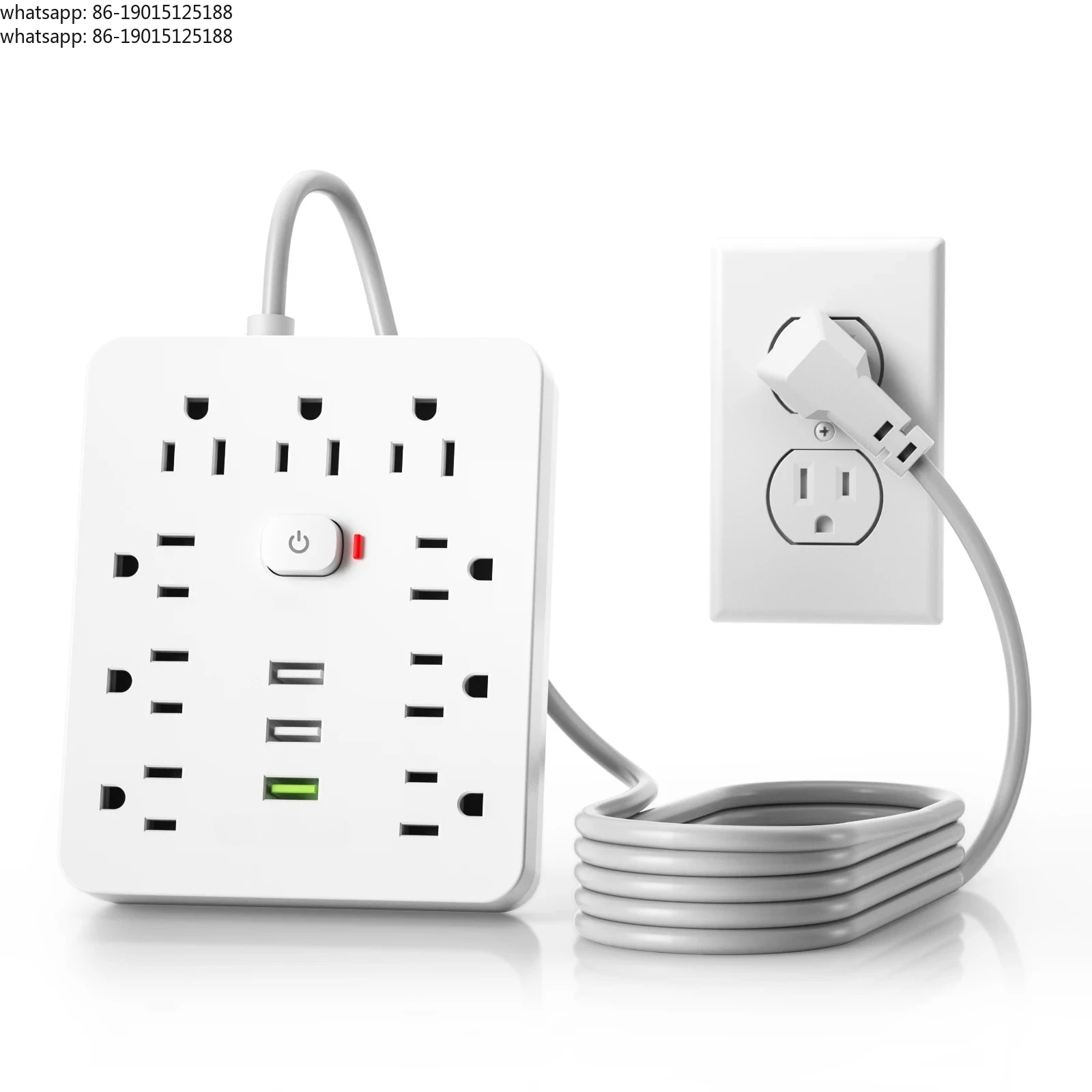 power strip Power Outlet with Surge Protector, 9 ac, 3 USB Ports, 5-Foot Extension Cord, Quick Charge, for Home and Office