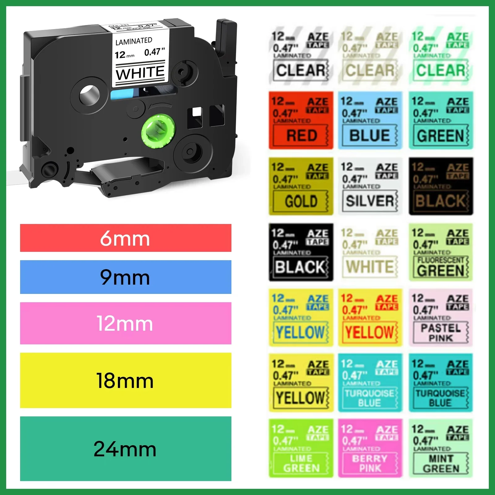 

TZe-231 Label Tape 12mm Black on White Compatible with Brother PTouch Printer, Laminated Thermal Labeling Tape for Office Study