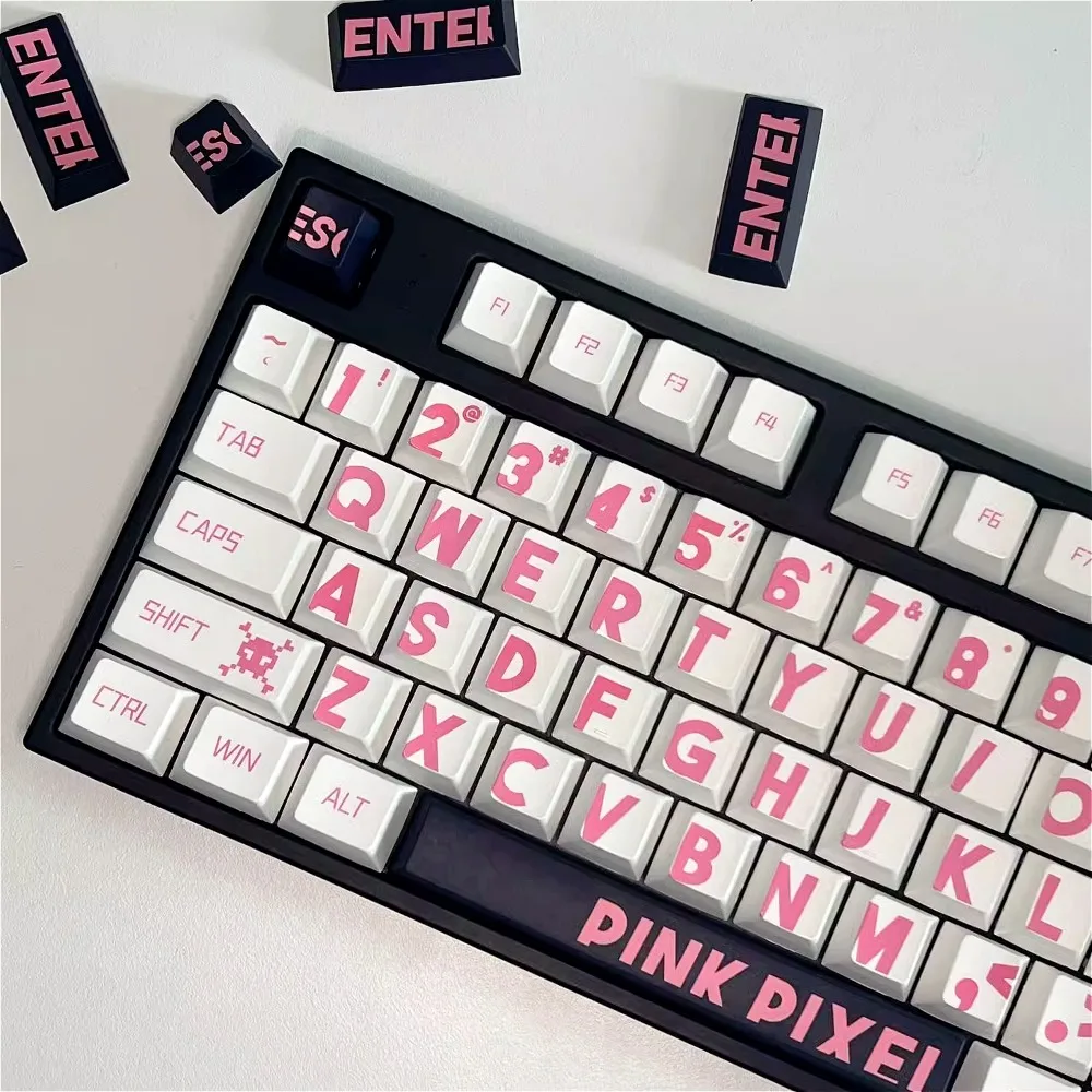 

135 key PBT material sublimation pink large character keycap original height minimalist style, suitable for mechanical keyboard