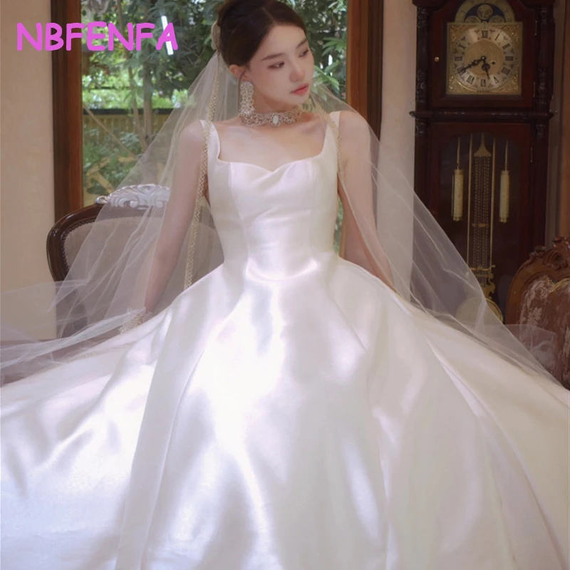 Strapless Satin Light Wedding Dresses French Elegant Simple Travel Photography Korean Style Small Dress Vestidos De Novias 2024