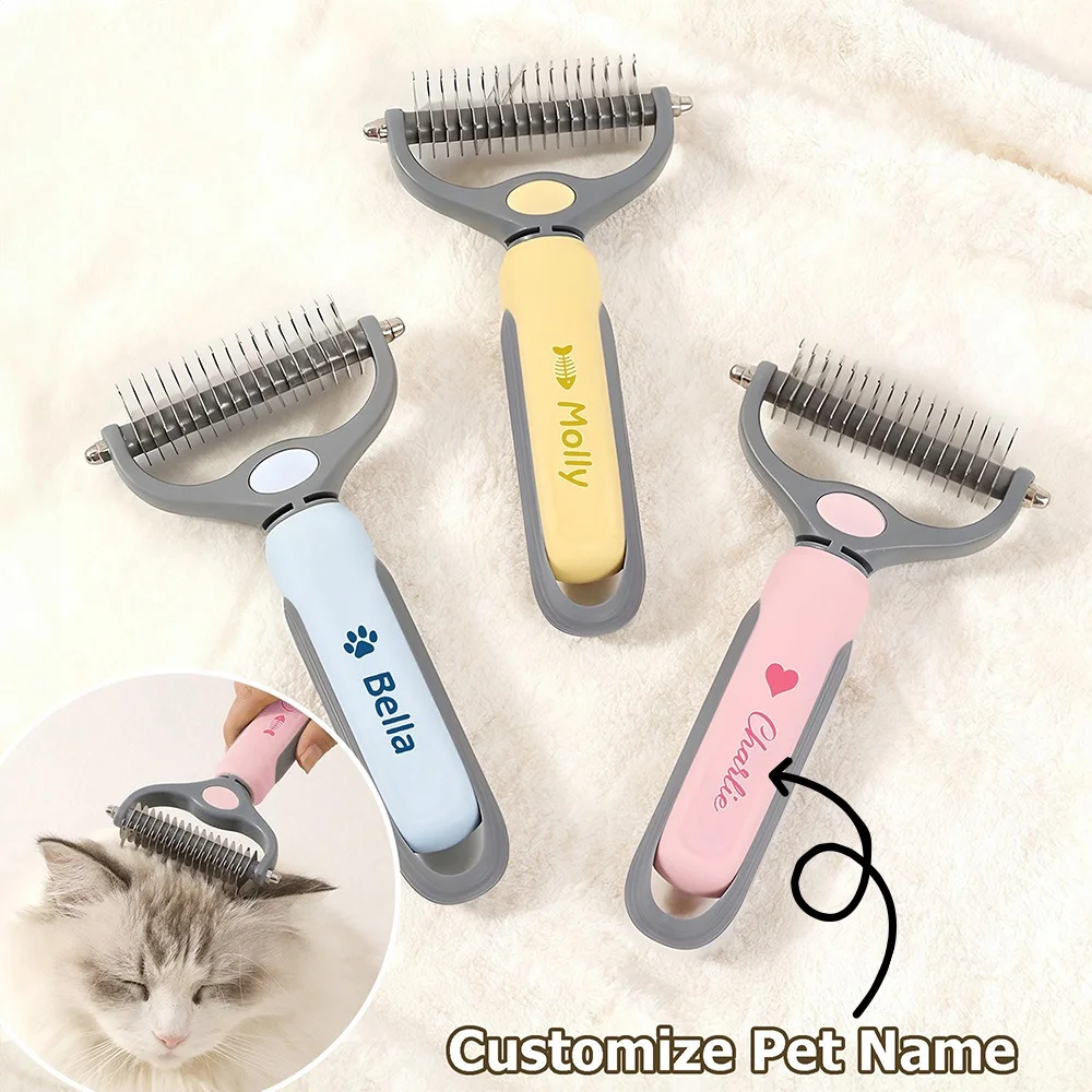 

Персонализированная щетка для груминга животных с именем, щетка для вычесывания шерсти собак и кошек, товары для животных, для ежедневного использования, подарок на день рождения для владельцев питомцев