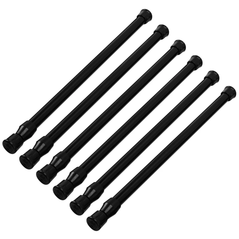 

Small Tension Rods For Cabinets Cupboard Bars For RV Closets Refrigerator, Spring Rods 11.8 To 19.6 Inches, 6 Packs (Black)