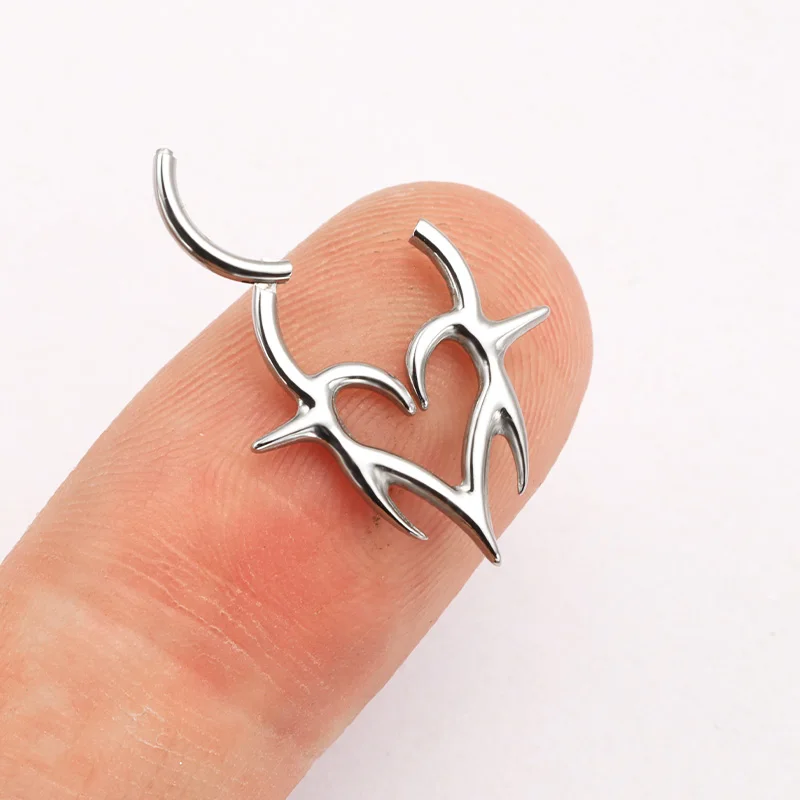 ASTM F136 TItanium Tribal Fangs Hinged Clicker SEG Septum Piercing Heart Totem Errings Forward Helix Anodized Punk Body Jewelry