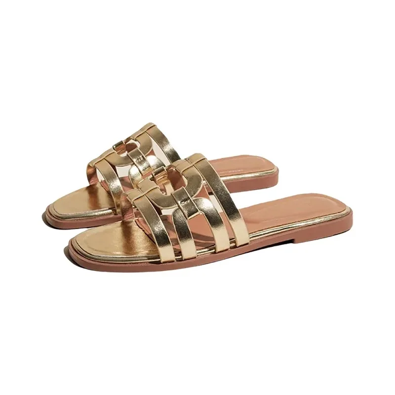 

Women Summer Shoes Trendy Slippers Genuine Leather Narrow Band Classic Style Trendy Sandals Sheepskin Gold Beige Brown Sandals